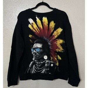 ROOK Native American Indian Print Sweatshirt Adult Medium Black Crewneck USA Tag